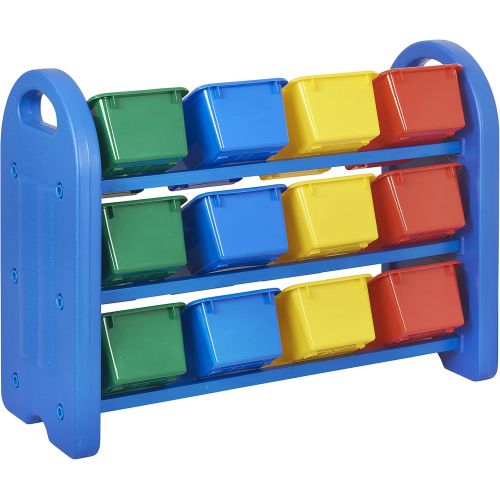  [아마존베스트]ECR4Kids 3Tier Toy Storage Organizer for Kids, Blue with 12 Assorted Color Bins