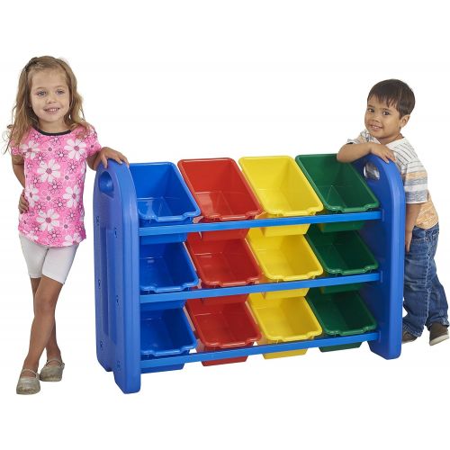  [아마존베스트]ECR4Kids 3Tier Toy Storage Organizer for Kids, Blue with 12 Assorted Color Bins