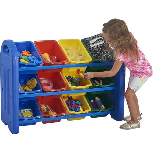  [아마존베스트]ECR4Kids 3Tier Toy Storage Organizer for Kids, Blue with 12 Assorted Color Bins