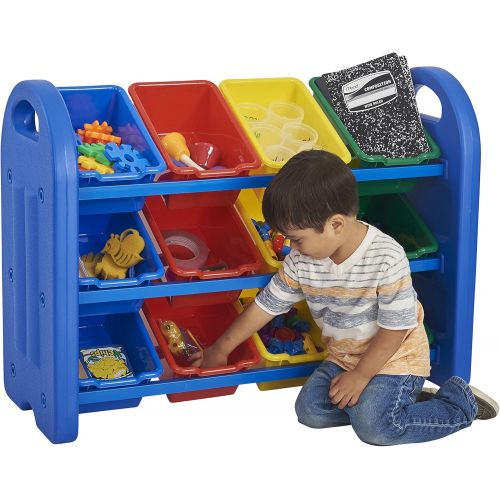  [아마존베스트]ECR4Kids 3Tier Toy Storage Organizer for Kids, Blue with 12 Assorted Color Bins