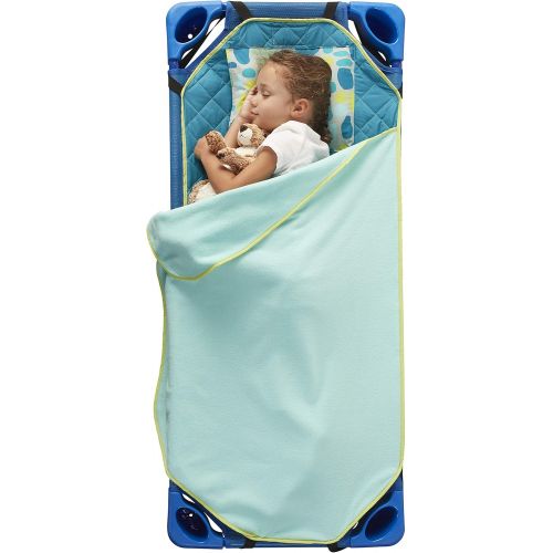  [아마존베스트]ECR4Kids Toddler Nap Mat Companion - Portable All-in-One Preschool/Daycare Nap Bundle with Built-in Liner, Blanket and Removable Pillow, Teal Pebbles Design