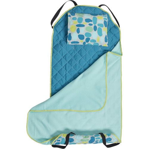  [아마존베스트]ECR4Kids Toddler Nap Mat Companion - Portable All-in-One Preschool/Daycare Nap Bundle with Built-in Liner, Blanket and Removable Pillow, Teal Pebbles Design