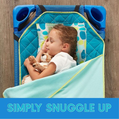  [아마존베스트]ECR4Kids Toddler Nap Mat Companion - Portable All-in-One Preschool/Daycare Nap Bundle with Built-in Liner, Blanket and Removable Pillow, Teal Pebbles Design