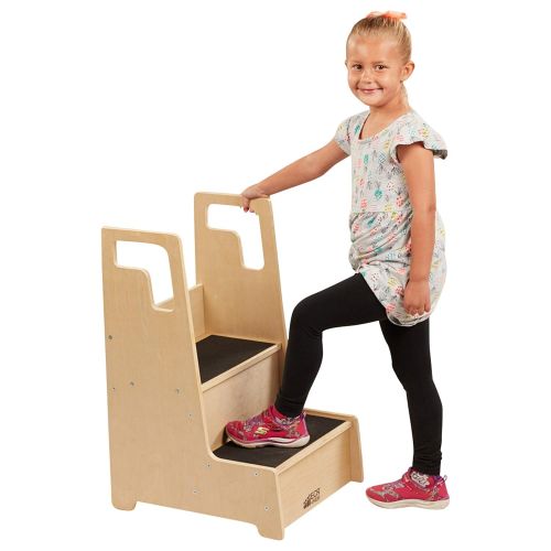  ECR4Kids ELR-17429 Reach-Up Step Stool with Support Handles and Non-Slip, Two Step Counter Height Hardwood Stepping Stool for Kids and Toddlers, Natural Finish