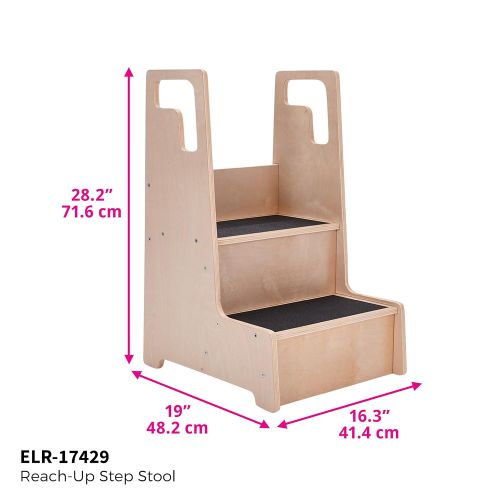  ECR4Kids ELR-17429 Reach-Up Step Stool with Support Handles and Non-Slip, Two Step Counter Height Hardwood Stepping Stool for Kids and Toddlers, Natural Finish