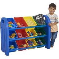 ECR4Kids 3-Tier Toy Storage Organizer with Bins, Blue with 12 Assorted-Color Bins, GREENGUARD Gold Certified Toy Organizer and Storage for Kids’ Toys, Kids’ Toy Storage