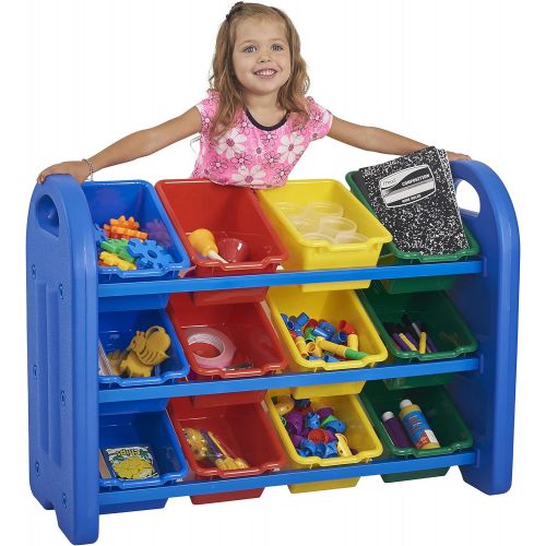  ECR4Kids 3-Tier Toy Storage Organizer with Bins, Blue with 12 Assorted-Color Bins, GREENGUARD Gold Certified Toy Organizer and Storage for Kids’ Toys, Kids’ Toy Storage