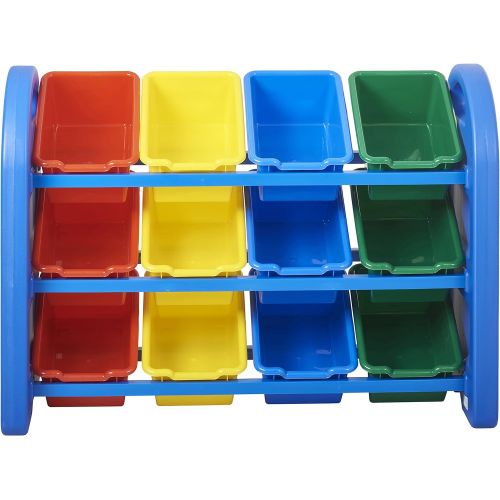  ECR4Kids 3-Tier Toy Storage Organizer with Bins, Blue with 12 Assorted-Color Bins, GREENGUARD Gold Certified Toy Organizer and Storage for Kids’ Toys, Kids’ Toy Storage