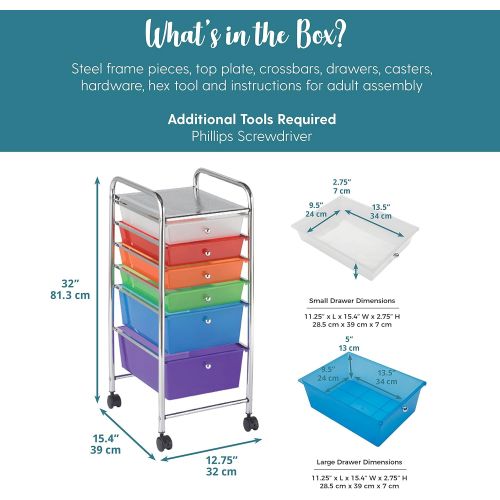  ECR4Kids 6-Drawer Mobile Organizer, Smoke