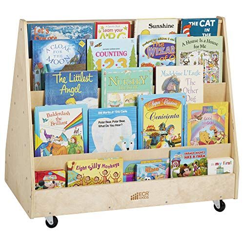  ECR4Kids Birch Pic-A-Book Display Stand with Dry Erase White Board and Storage, Wood Book Shelf Organizer for Kids, Natural