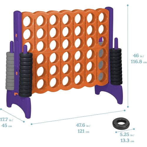  ECR4Kids Jumbo 4-To-Score Giant Game Set - Oversized 4-In-A-Row Fun for Kids, Adults and Families - Indoors/Outdoor Yard Play - 4 Feet Tall - Orange and Purple