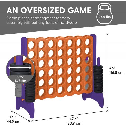  ECR4Kids Jumbo 4-To-Score Giant Game Set - Oversized 4-In-A-Row Fun for Kids, Adults and Families - Indoors/Outdoor Yard Play - 4 Feet Tall - Orange and Purple