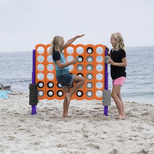  ECR4Kids Jumbo 4-To-Score Giant Game Set - Oversized 4-In-A-Row Fun for Kids, Adults and Families - Indoors/Outdoor Yard Play - 4 Feet Tall - Orange and Purple