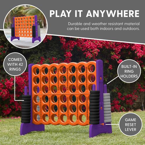  ECR4Kids Jumbo 4-To-Score Giant Game Set - Oversized 4-In-A-Row Fun for Kids, Adults and Families - Indoors/Outdoor Yard Play - 4 Feet Tall - Orange and Purple