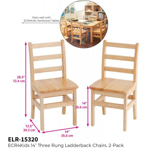  ECR4Kids-ELR-15320 14 Hardwood 3-Rung Ladder-back Chair, Natural (Pack of 2)