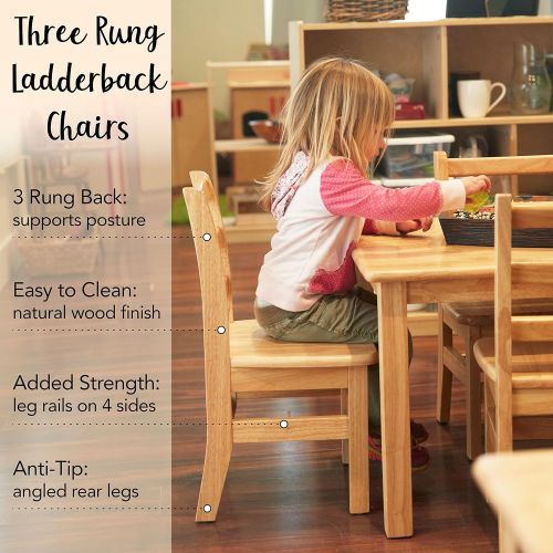  ECR4Kids-ELR-15320 14 Hardwood 3-Rung Ladder-back Chair, Natural (Pack of 2)