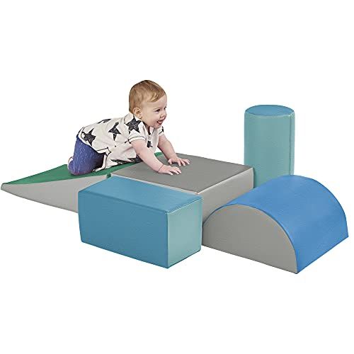  ECR4Kids SoftZone Climb and Crawl Activity Play Set  Lightweight Foam Shapes for Climbing, Crawling and Sliding for Toddlers and Kids (5-Piece), Contemporary