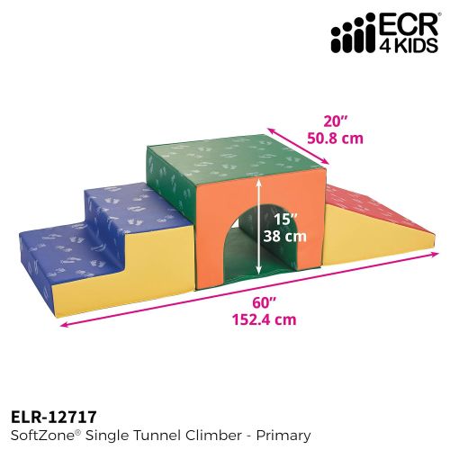  ECR4Kids SoftZone Single-Tunnel Foam Climber, Freestanding Indoor Active Play Structure for Toddlers and Kids, Safe Soft Foam Play Set, Easy to Assemble, Primary Colors