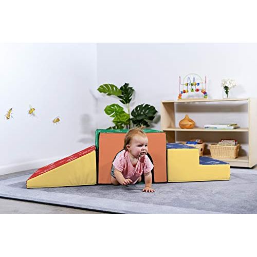  ECR4Kids SoftZone Single-Tunnel Foam Climber, Freestanding Indoor Active Play Structure for Toddlers and Kids, Safe Soft Foam Play Set, Easy to Assemble, Primary Colors