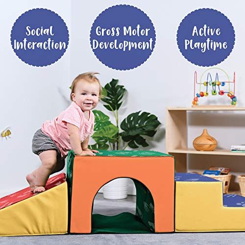  ECR4Kids SoftZone Single-Tunnel Foam Climber, Freestanding Indoor Active Play Structure for Toddlers and Kids, Safe Soft Foam Play Set, Easy to Assemble, Primary Colors