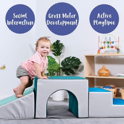  ECR4Kids SoftZone Single-Tunnel Foam Climber, Freestanding Indoor Active Play Structure for Toddlers and Kids, Safe Soft Foam Play Set, Easy to Assemble, Contemporary