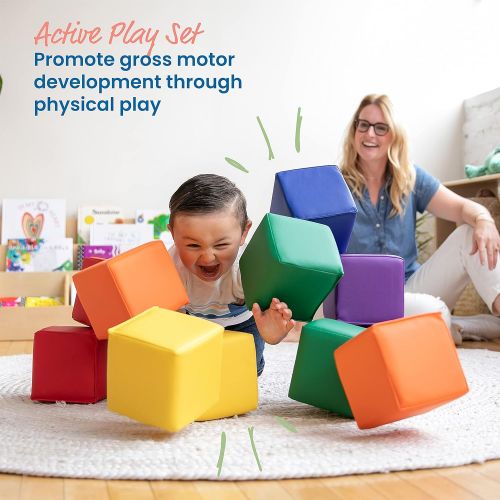  ECR4Kids SoftZone Patchwork Toddler Block Playset, Gentle Foam Blocks for Safe Active Play and Building, Built to Last, Certified and Safe, 12-Piece Set, Primary