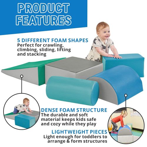  ECR4Kids SoftZone Climb and Crawl Activity Play Set, Lightweight Foam Shapes for Climbing, Crawling and Sliding, Safe Foam Playset for Toddlers and Preschoolers, 5-Piece Set, Conte
