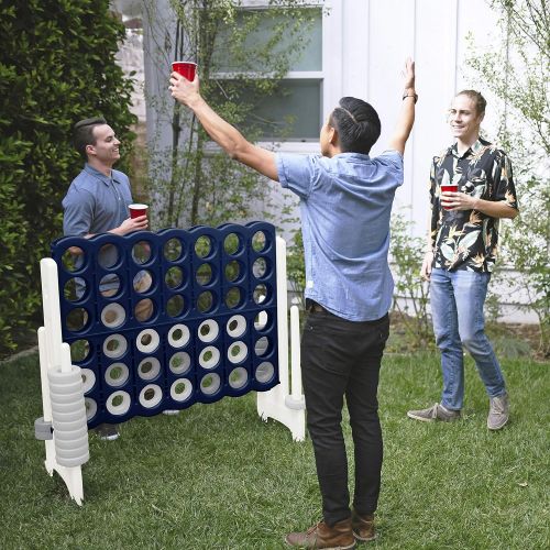  ECR4Kids Jumbo 4-to-Score Giant Game Set with Optional Drink Cup Holders, Backyard Games for Kids, Jumbo Connect-All-4 Game Set, Indoor or Outdoor Game, Family Fun Game, 4 Feet Tal