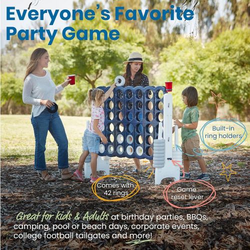  ECR4Kids Jumbo 4-to-Score Giant Game Set with Optional Drink Cup Holders, Backyard Games for Kids, Jumbo Connect-All-4 Game Set, Indoor or Outdoor Game, Family Fun Game, 4 Feet Tal