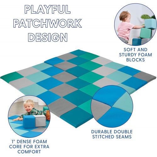  ECR4Kids Softzone Patchwork Toddler Foam Play Mat, 58 Square, Primary