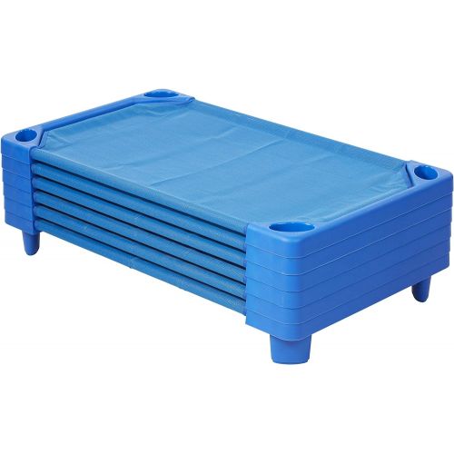  ECR4Kids Streamline Toddler Naptime Cot, Stackable Daycare Sleeping Cot for Kids, 40 L x 23 W, Assembled, Blue (set of 6)