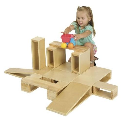  ECR4Kids Over-Sized Hollow Wooden Block Set for Kids Play, Natural (18-Piece Set)