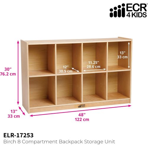  ECR4Kids Birch Hardwood 8 Compartment School Backpack Storage Cubby Unit