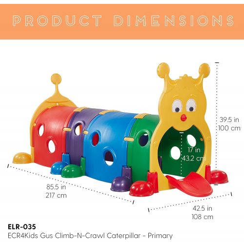  ECR4Kids GUS Climb-N-Crawl Caterpillar Tunnel - IndoorOutdoor Fun Kids Play Structure at Home, Daycare, or Preschool - 7 Feet Long, Primary Colors