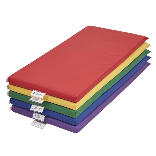  ECR4Kids 2 Thick Rainbow Rest Nap Mats with Name Tag Holder, Assorted (5-Pack)