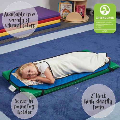  ECR4Kids 2 Thick Rainbow Rest Nap Mats with Name Tag Holder, Assorted (5-Pack)