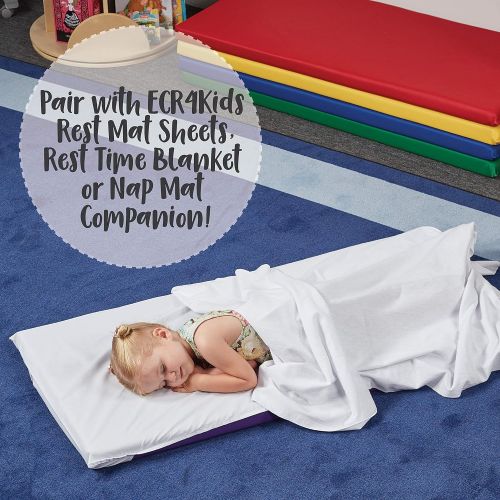  ECR4Kids 2 Thick Rainbow Rest Nap Mats with Name Tag Holder, Assorted (5-Pack)