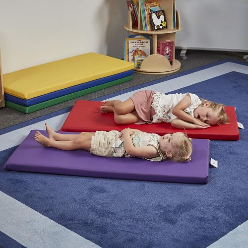  ECR4Kids 2 Thick Rainbow Rest Nap Mats with Name Tag Holder, Assorted (5-Pack)