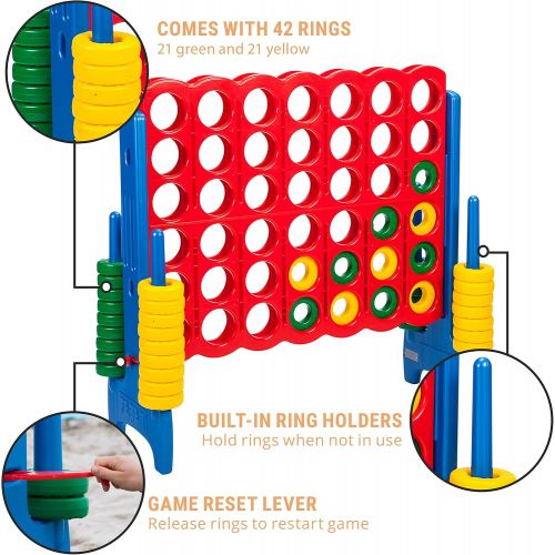  ECR4Kids Jumbo 4-To-Score Giant Game Set - Oversized 4-In-A-Row Fun for Kids, Adults and Families - IndoorsOutdoor Play Structure - 4 Feet Tall, Primary Colors