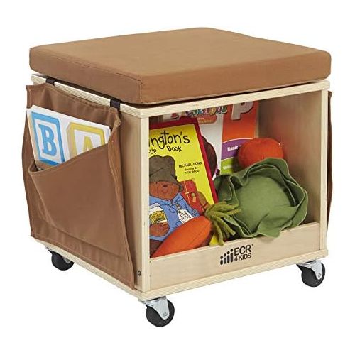  ECR4Kids Birch Hardwood and Canvas Mobile Teacher Stool with Storage