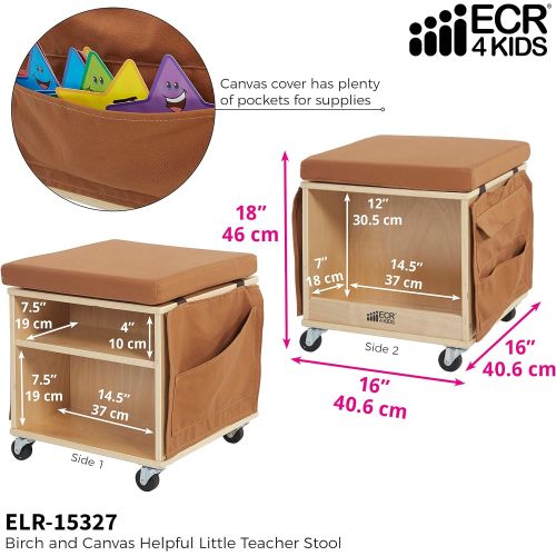  ECR4Kids Birch Hardwood and Canvas Mobile Teacher Stool with Storage