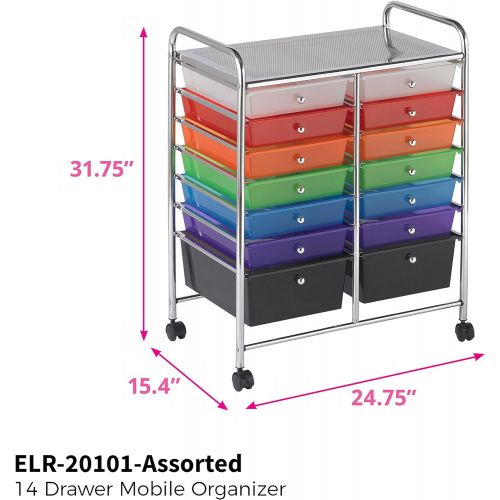  ECR4Kids 14-Drawer Mobile Organizer, Assorted Colors