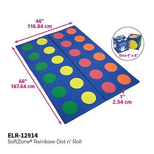  ECR4Kids SoftZone Rainbow Dot N Roll Activity Mat - Twisting Party Game with Giant Foam Dice - Fun Group Game for Parties and Schools