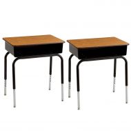 ECR4Kids Open Front Student Desk - 24 x 18 Adjustable Study Desk with Metal Book Box, Oak/Black (2-Pack)