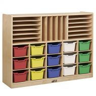 ECR4Kids Birch Multi-Section Storage Cabinet with 15 Scoop Front Bins, Clear