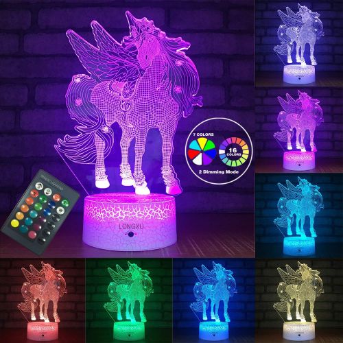  [아마존베스트]LONGXU Unicorn Gifts Lamps Night Lights for Kids Night Light with Remote & Smart Touch 7 Colors + 16 Colors Changing Dimmable Unicorn Toys 3 4 5 6 7 8 9 Year Old Girl Gifts (Unicor