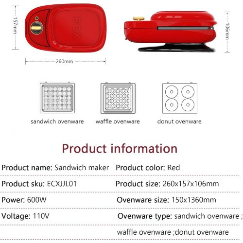  [아마존베스트]ECX Sandwich Maker, Waffle Maker, Donut Maker, Meatball Grill, 3-in-1 Detachable Non-stick Coating, LED Indicator Lights, Cool Touch Handle, Anti-skid Feet