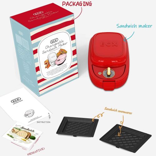  [아마존베스트]ECX Sandwich Maker, Waffle Maker, Donut Maker, Meatball Grill, 3-in-1 Detachable Non-stick Coating, LED Indicator Lights, Cool Touch Handle, Anti-skid Feet