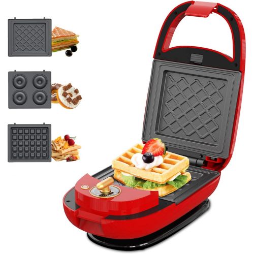  [아마존베스트]ECX Sandwich Maker, Waffle Maker, Donut Maker, Meatball Grill, 3-in-1 Detachable Non-stick Coating, LED Indicator Lights, Cool Touch Handle, Anti-skid Feet