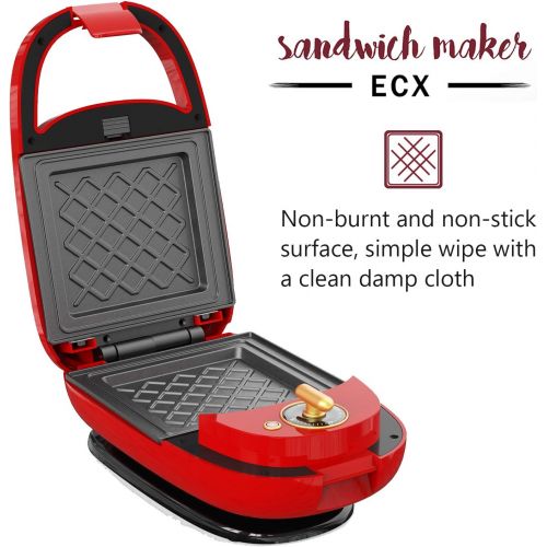  [아마존베스트]ECX Sandwich Maker, Waffle Maker, Donut Maker, Meatball Grill, 3-in-1 Detachable Non-stick Coating, LED Indicator Lights, Cool Touch Handle, Anti-skid Feet